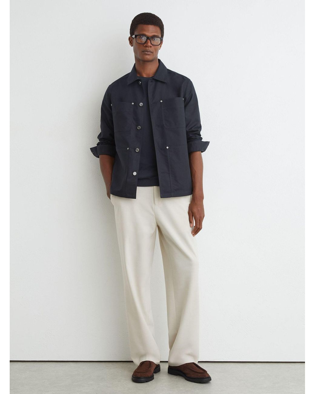 Reiss Blue Cotton-Twill Four-Pocket Overshirt for men