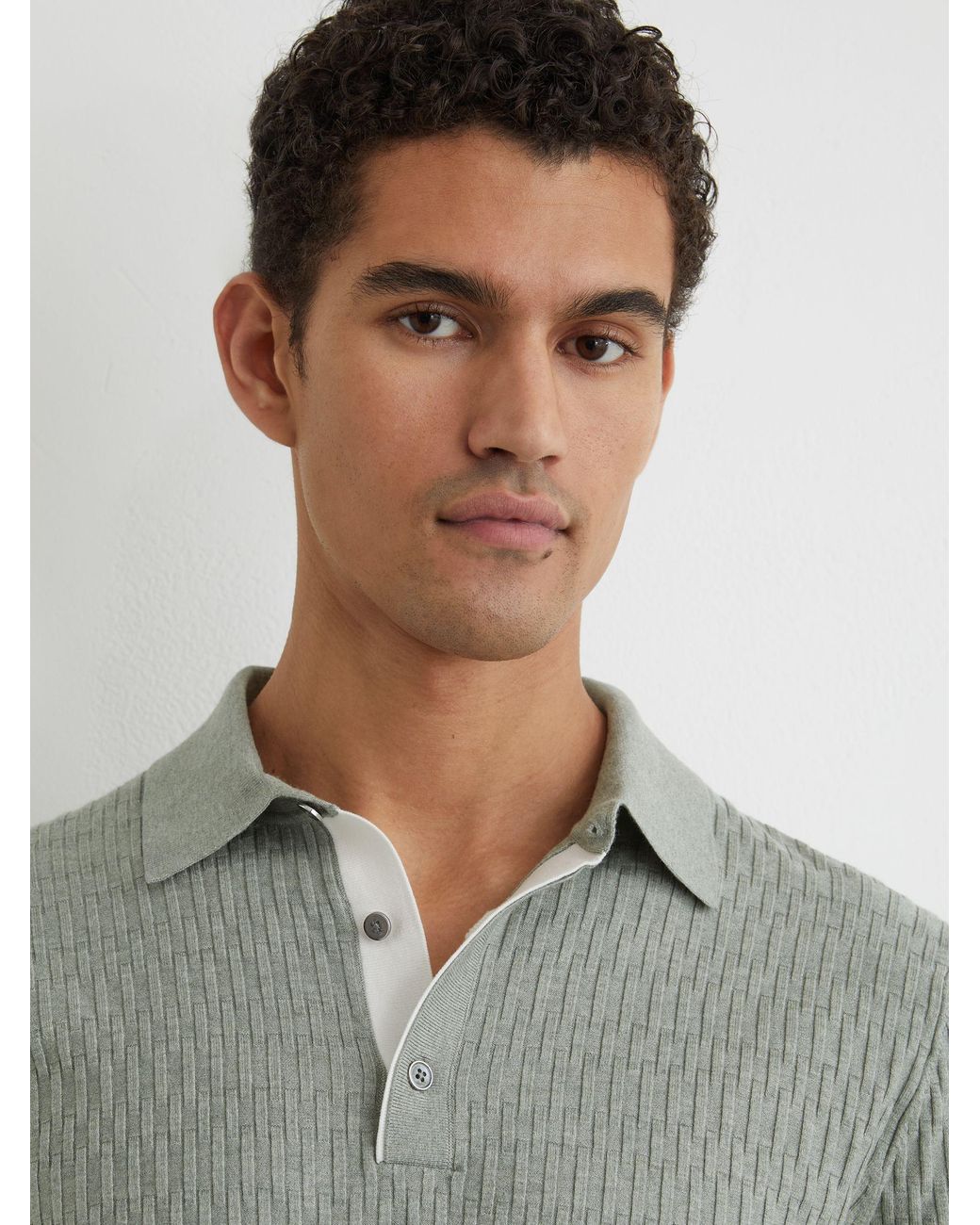 Reiss Multicolor Textured-Knit Half-Button Polo Shirt for men