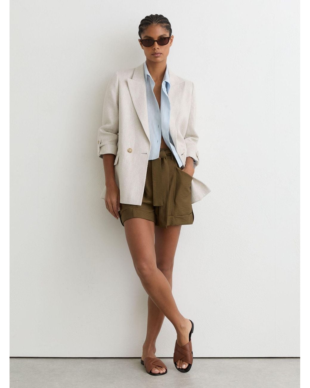 Reiss Natural Leather Cross-Strap Flat Sandals