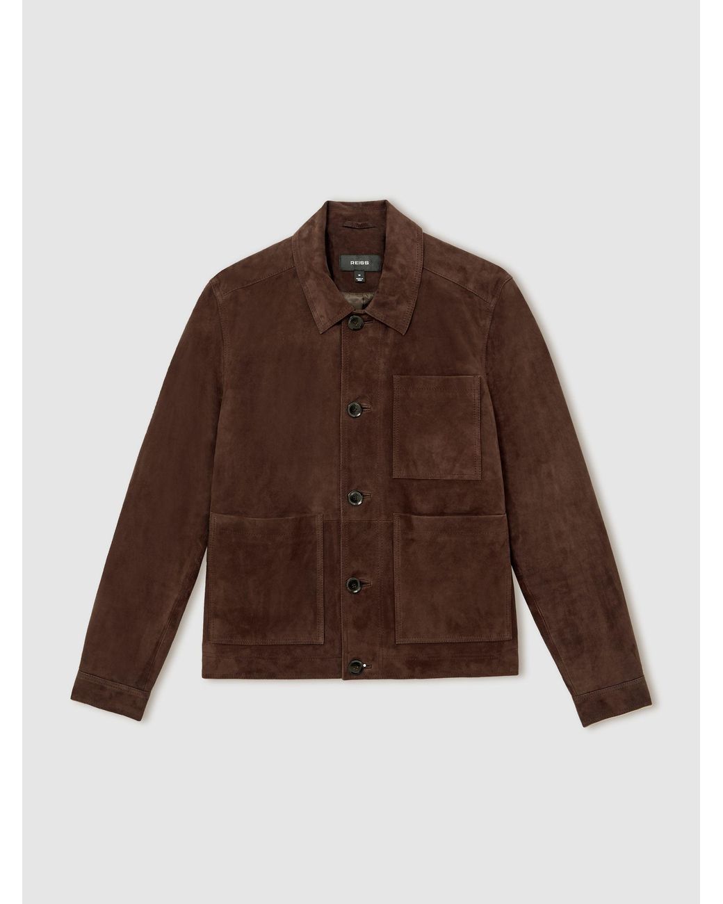 Reiss Brown Suede Button-Through Trucker Jacket for men