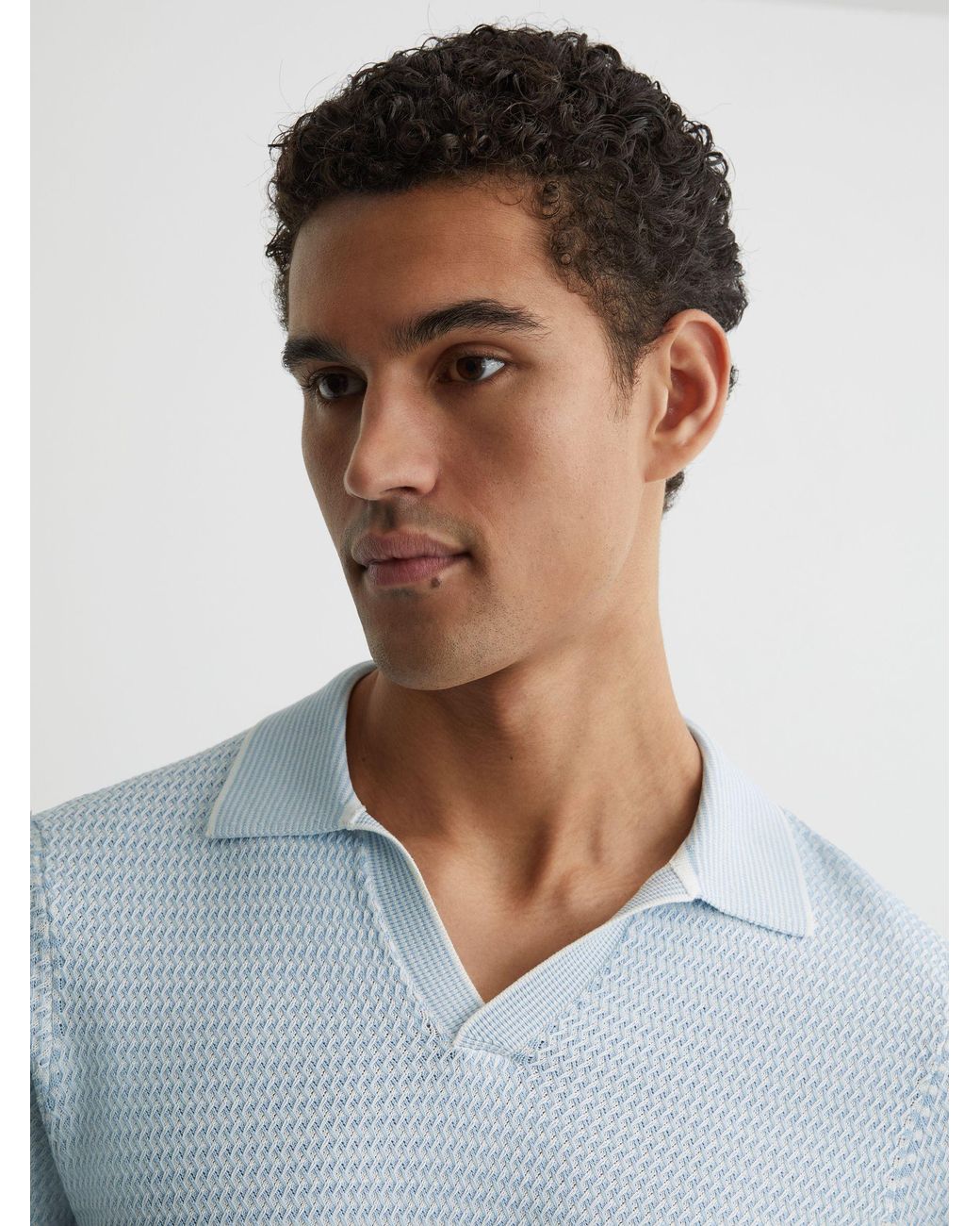 Reiss White Redbury - Soft Blue Open-collar Textured-knit Polo Shirt, M for men
