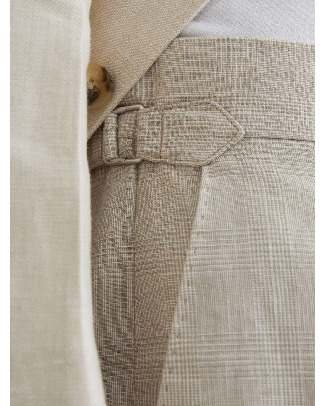 Reiss White Linen-Cotton Check Tapered Trousers for men