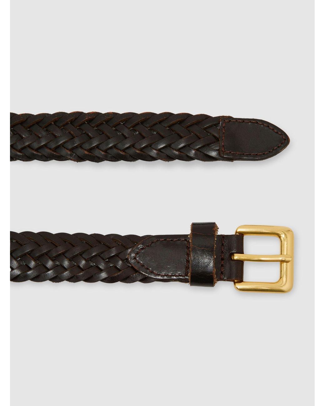 Reiss Brown Slim Leather Woven Belt