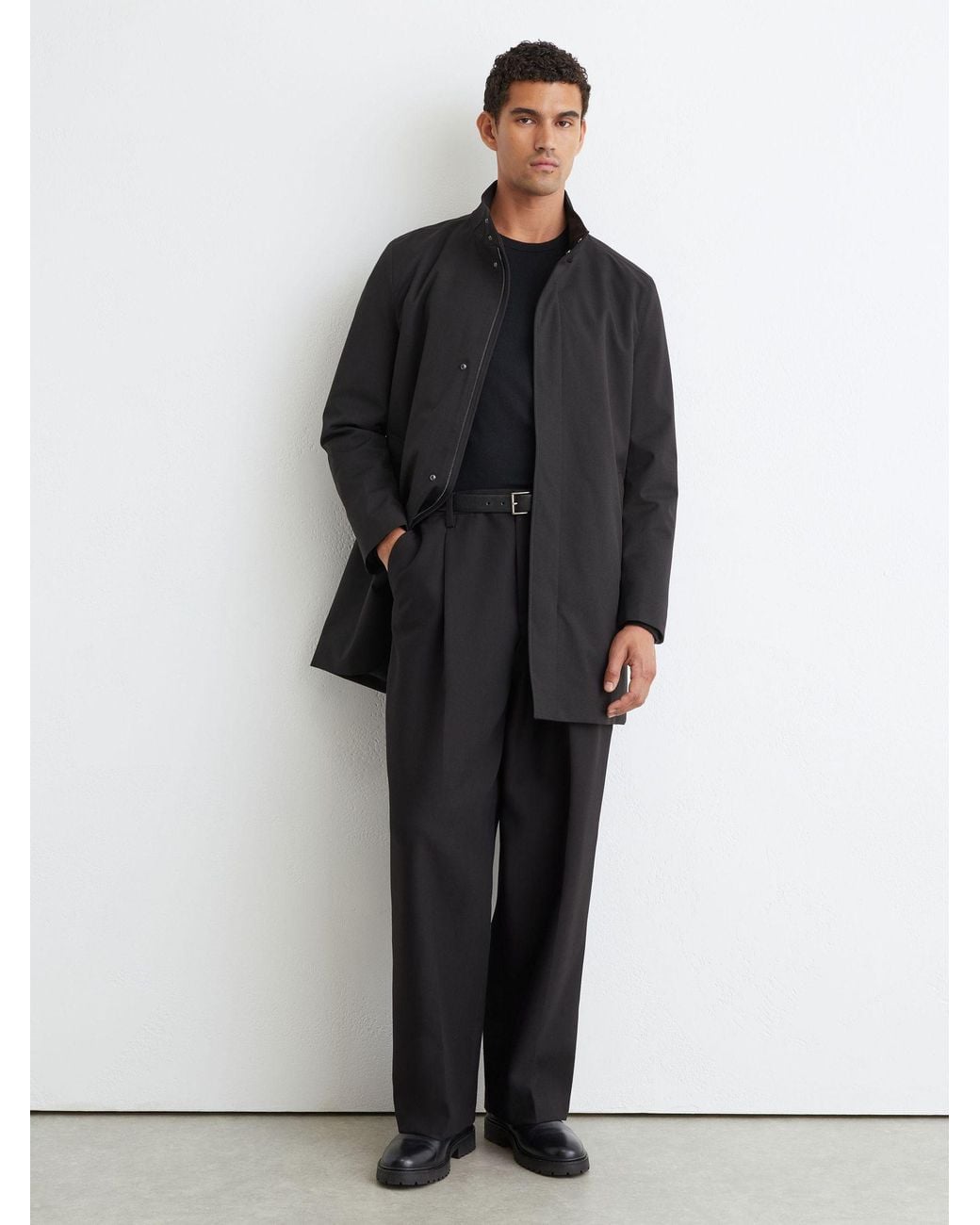 Reiss Flaye - Black Hybrid Gilet-insert Funnel-neck Overcoat, M for men