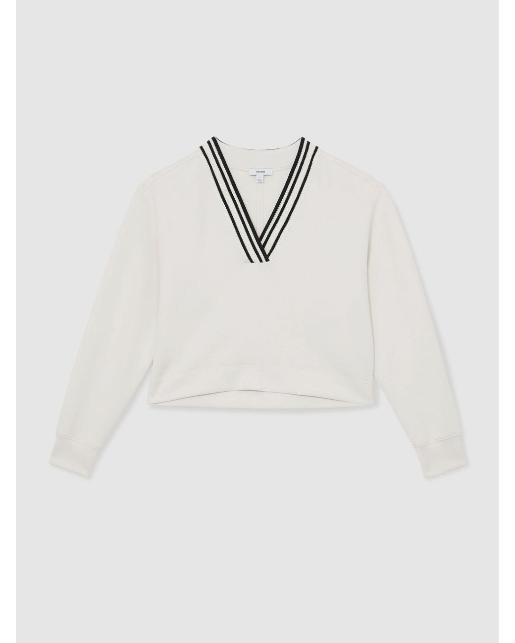 Reiss White Premium Interlock Tipped Cropped Sweatshirt