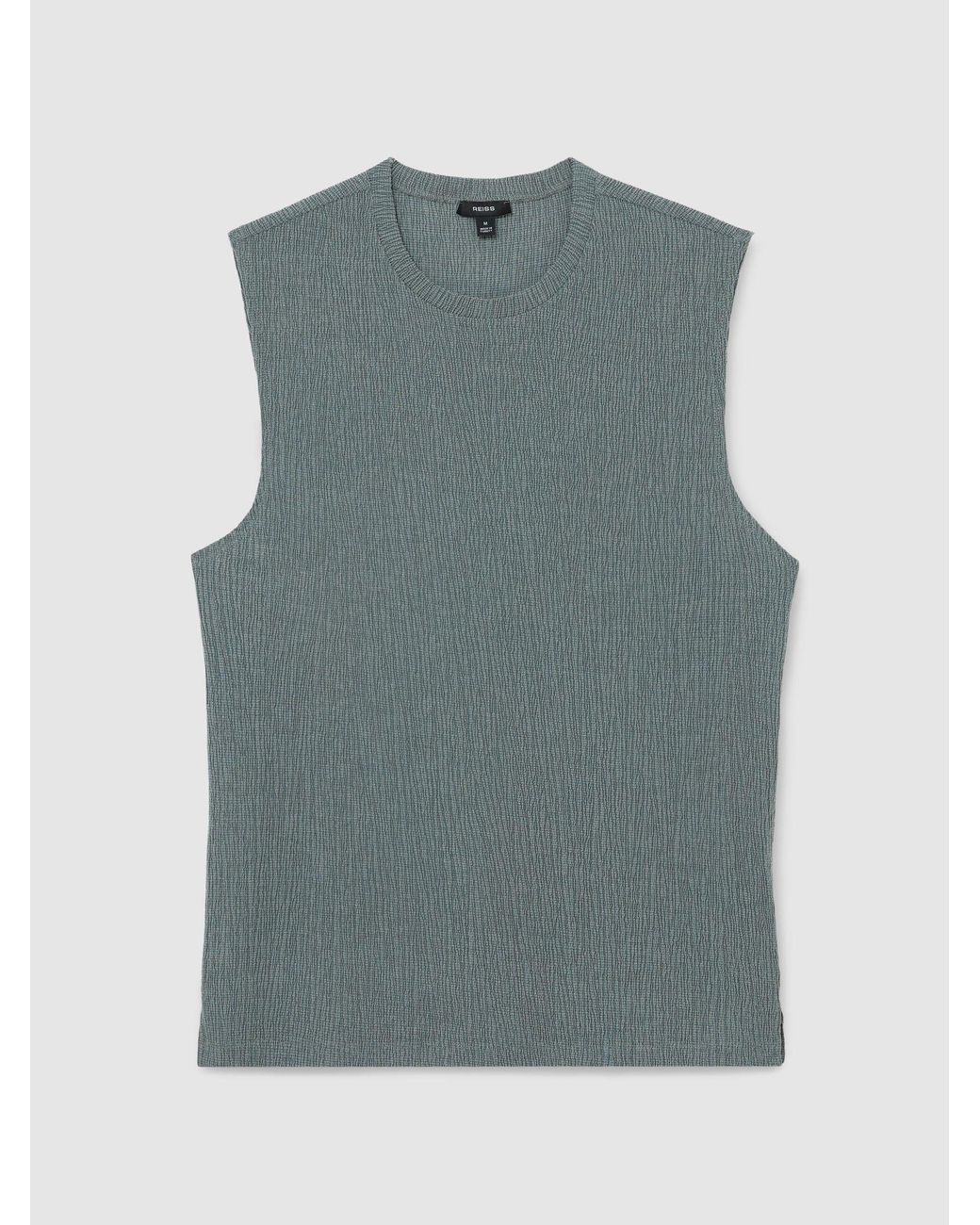 Reiss Gray Melgreen - Dark Sage Green Textured Crew-neck Vest, Xxl for men