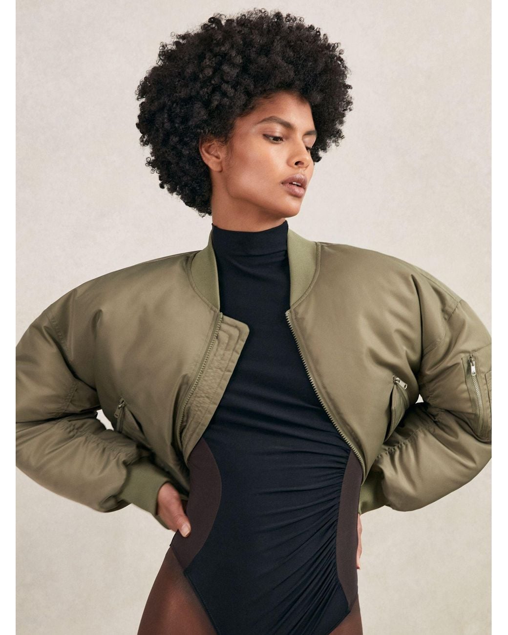 Reiss Black Technical Puffer Bomber Jacket