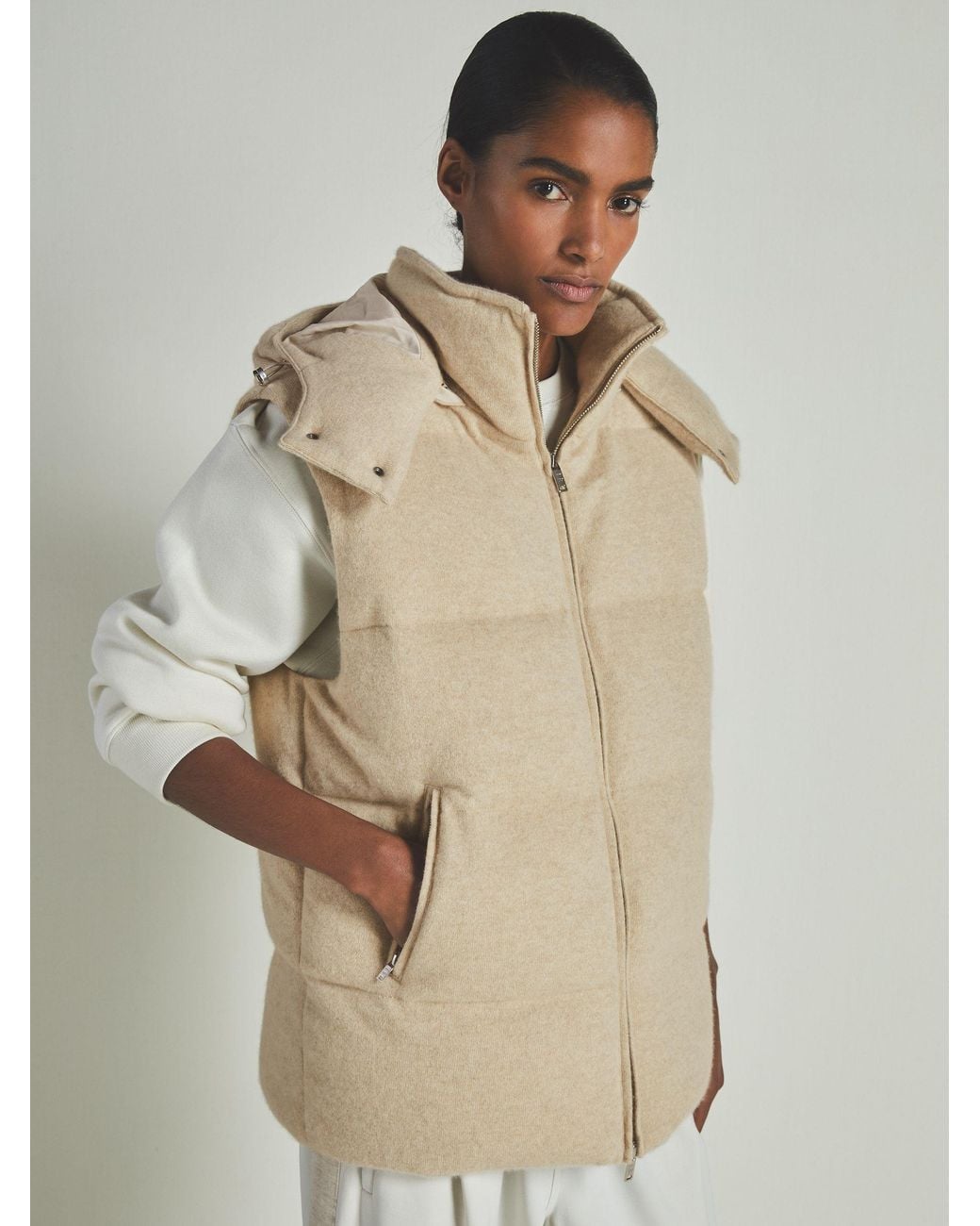 Les 100 Ciels Natural S Stone Brushed-Cashmere Down Gilet