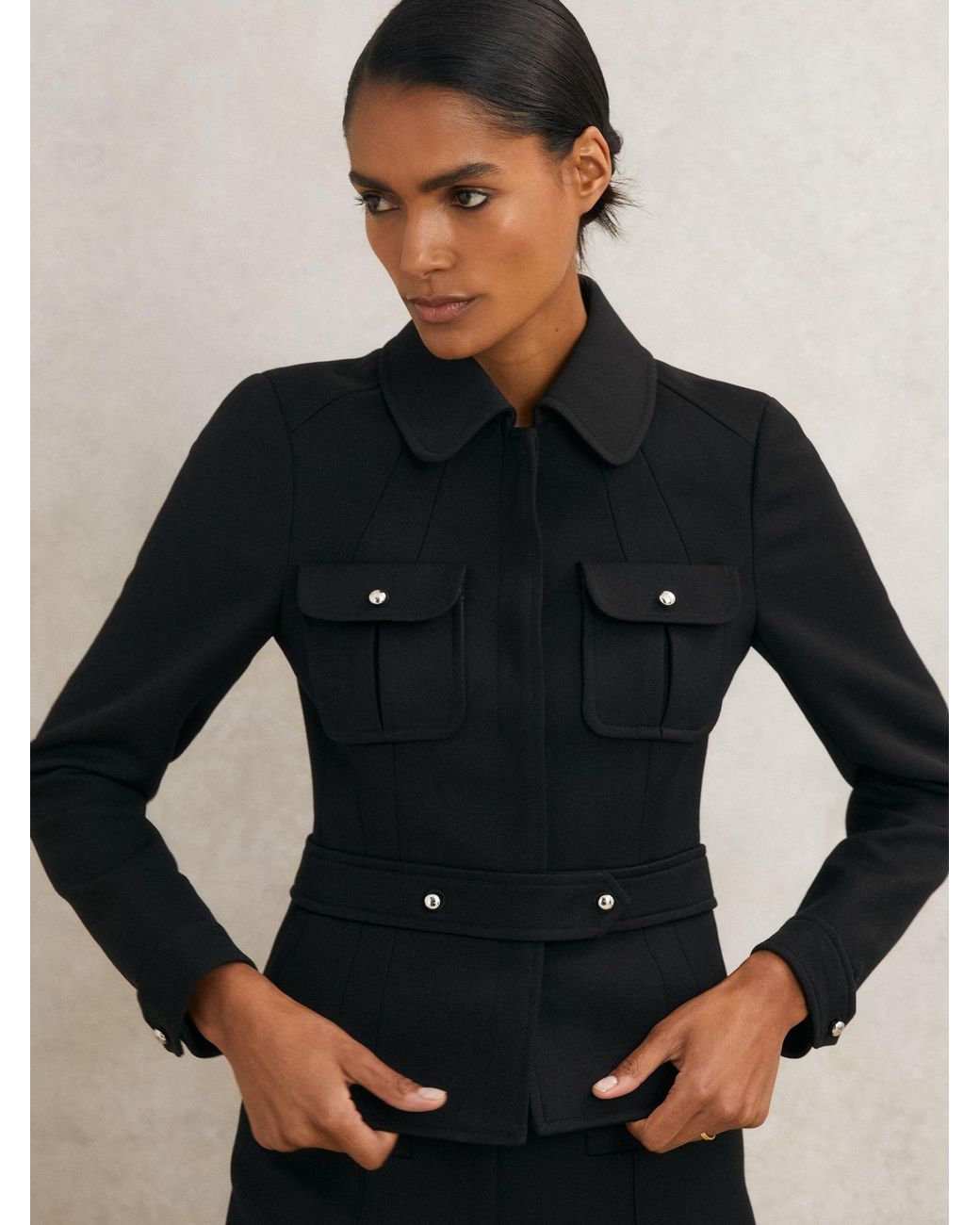 Reiss Black Atelier Wool Belted Jacket