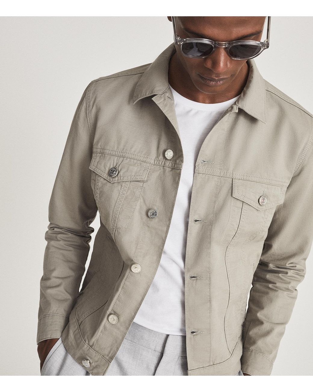 Reiss Surrey Cotton Linen Trucker Jacket for Men Lyst