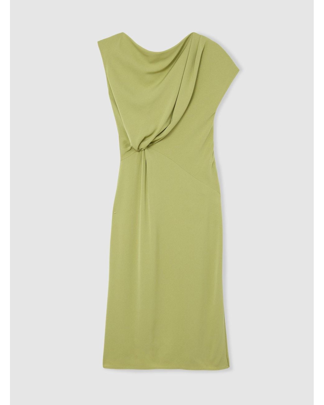 Reiss Green Off-Shoulder Tuck-Detail Midi Dress