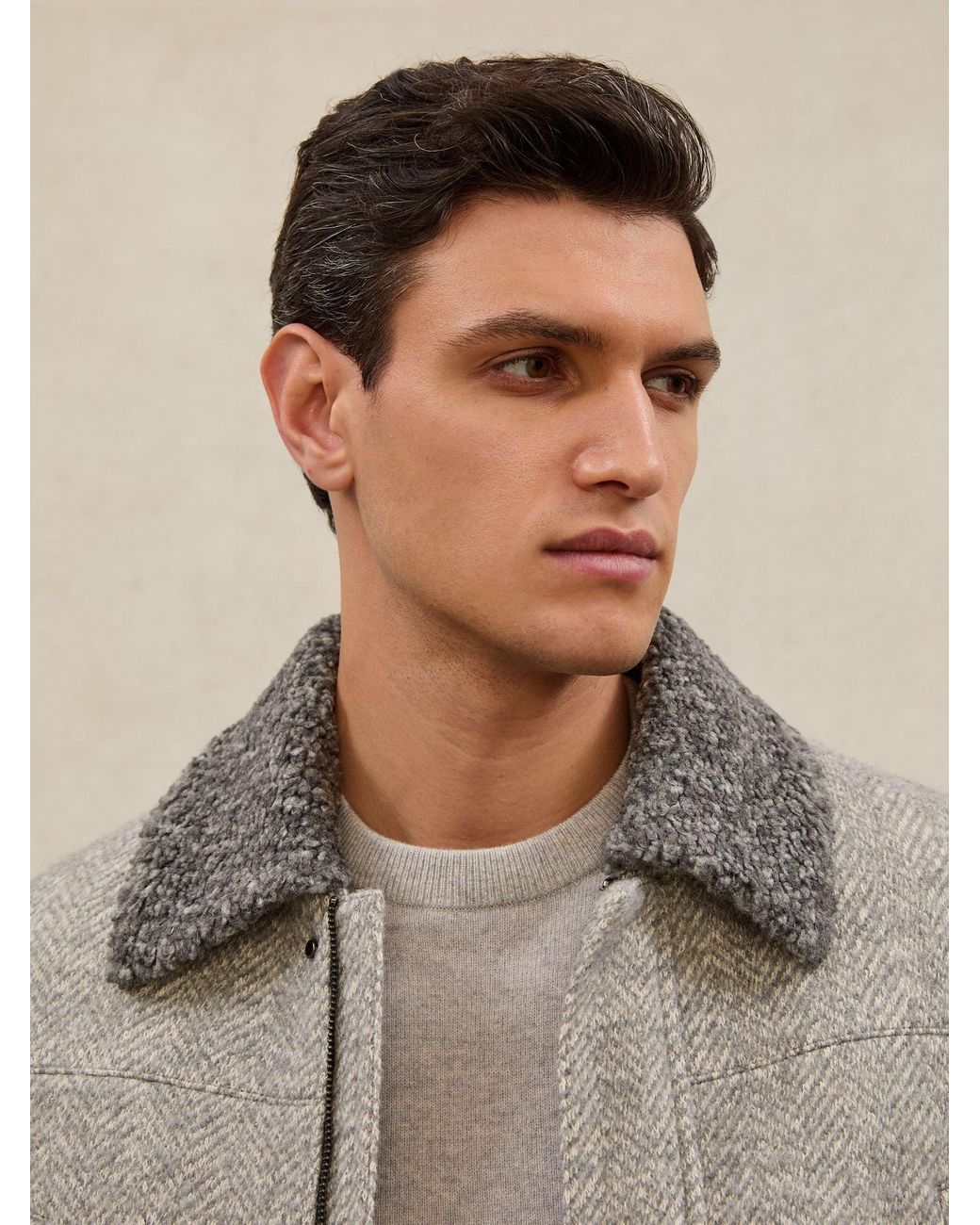 Reiss Gray Atelier Wool-Cotton Herringbone Jacket for men