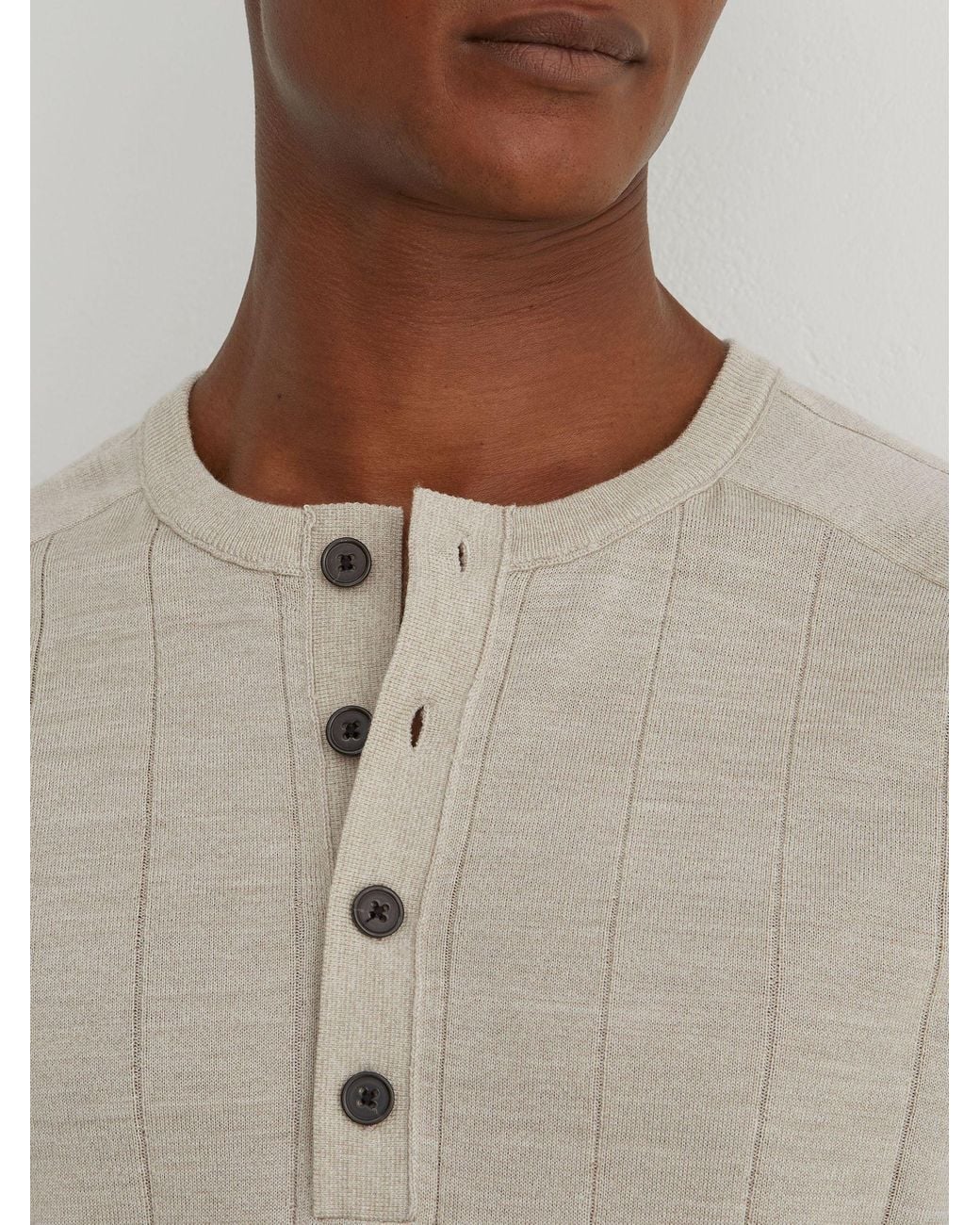 Reiss Natural Merino Wool Wide-Rib Henley Jumper for men