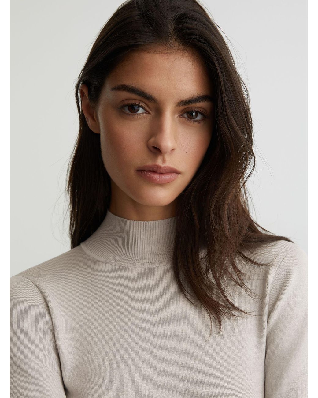ATELIER White Silk-Blend Mock-Neck Top