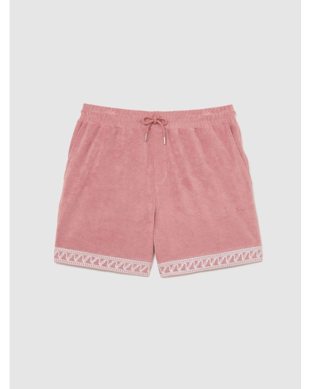 Reiss Yuma - Soft Pink Cotton-blend Towelling Embroidered Shorts, M for men