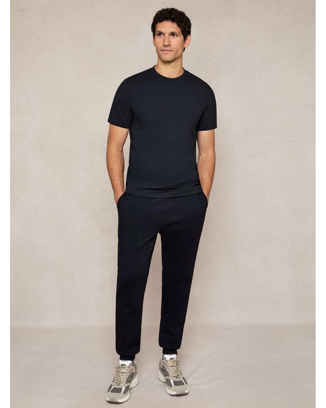Reiss Black Premier - Navy Blue Interlock Joggers for men