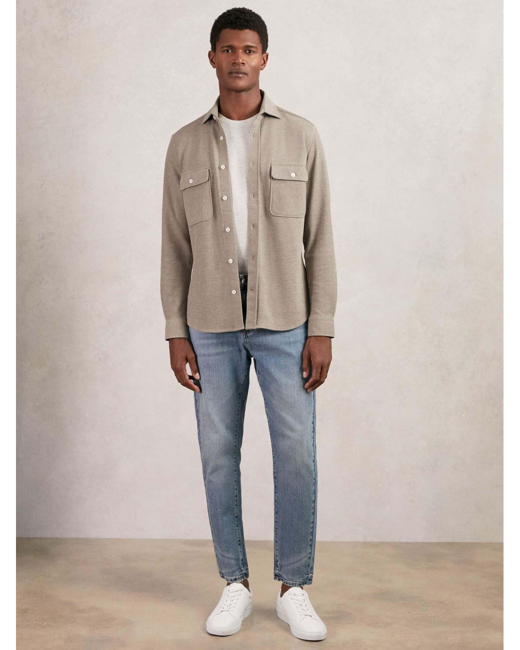 Reiss Natural Textured Twin Pocket Cotton Blend Overshirt for men