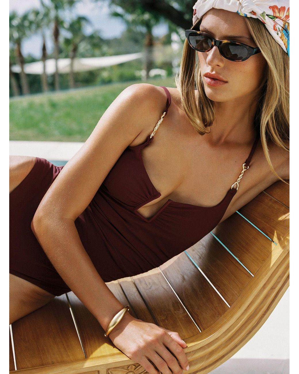 Reiss Green Cut-Out Detail Ruched Swimsuit