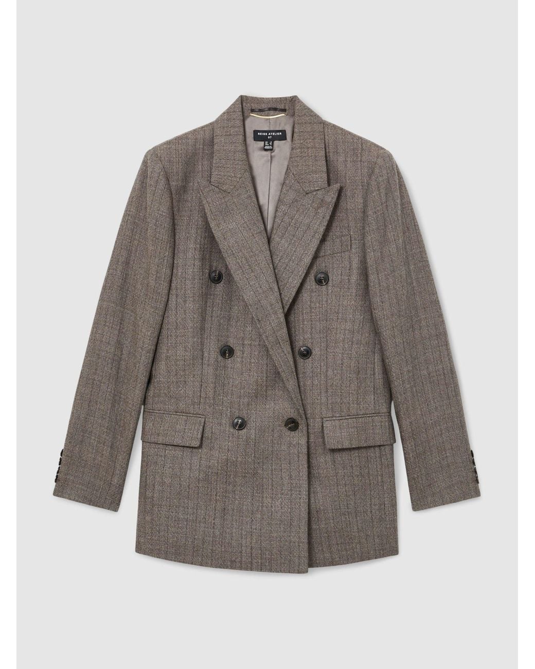 ATELIER Black Wool Woven Relaxed Double-Breasted Blazer