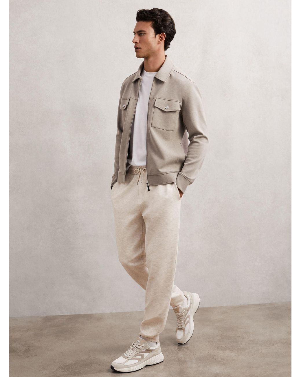 Reiss Natural Jersey Drawstring Cuffed Joggers for men