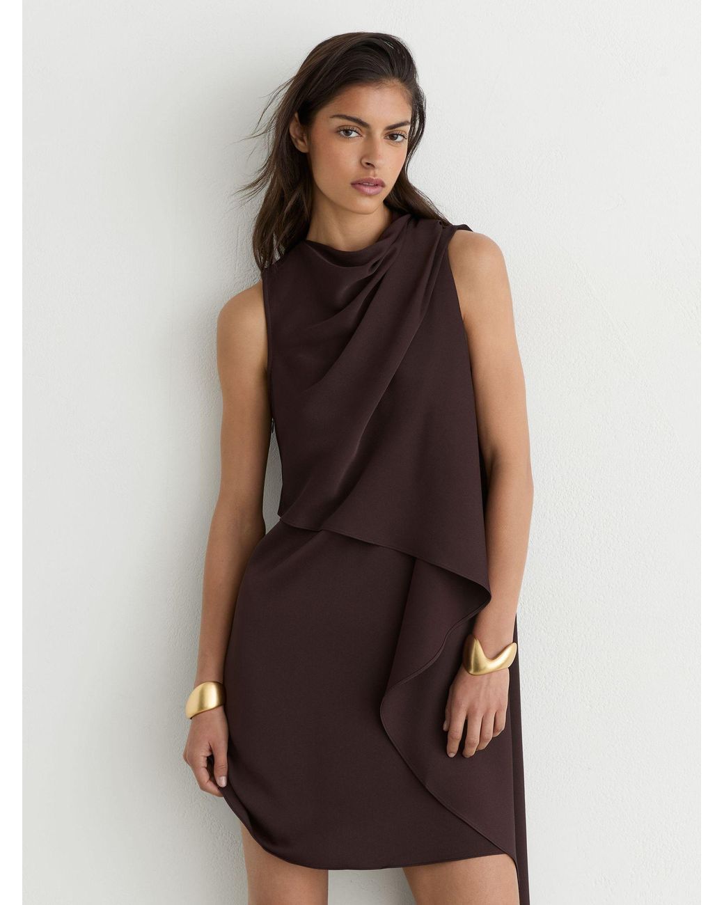 Reiss Natural Drape-Detail Layered Mini Dress