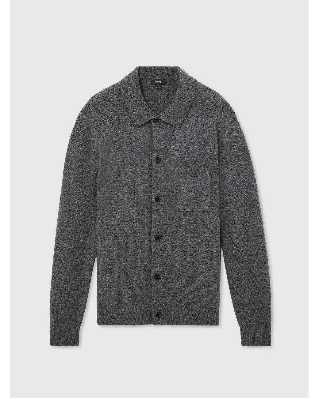 Reiss Gray Wool-Cashmere Knitted Overshirt for men