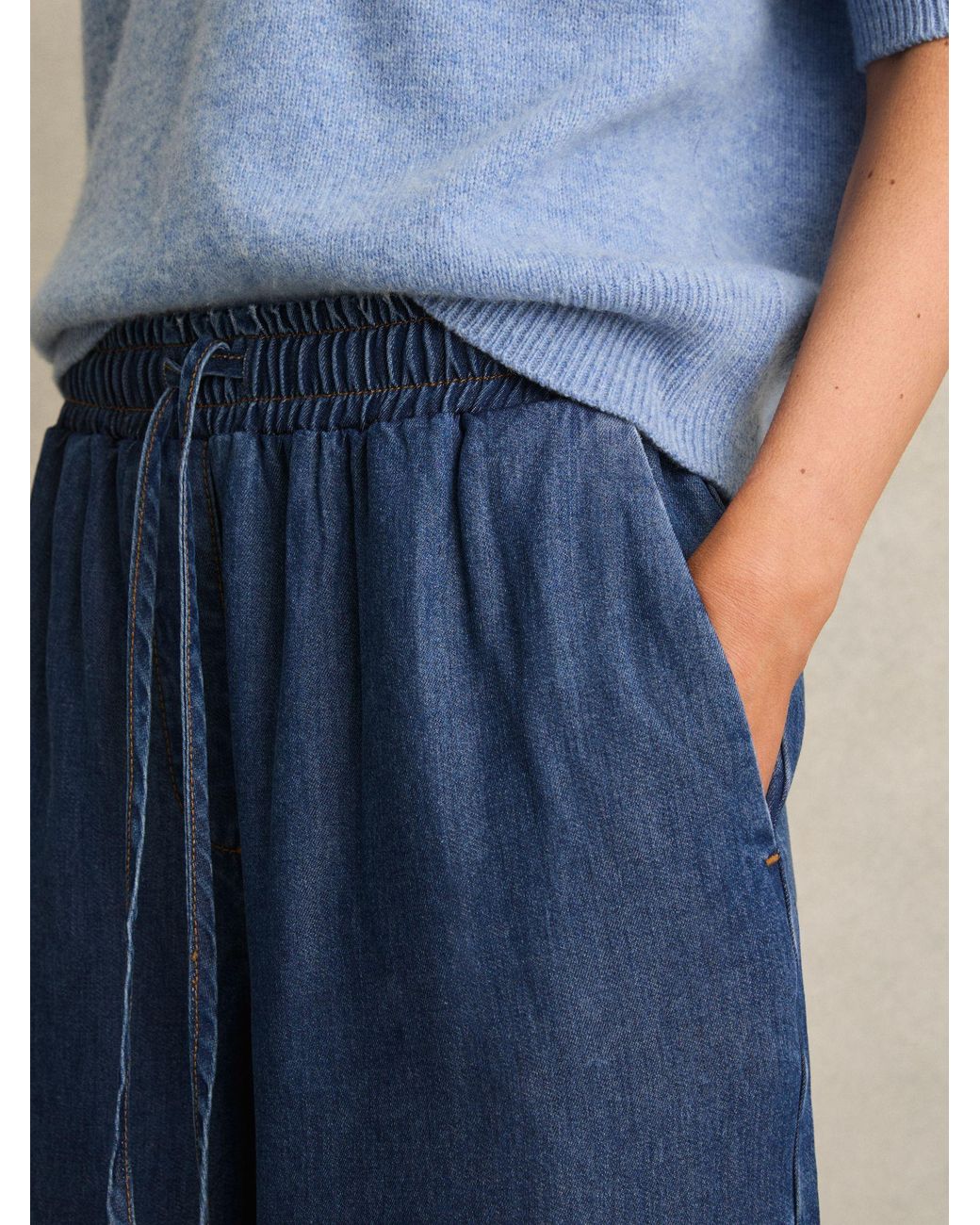 Reiss Parker - Mid Blue Wide-leg Chambray Drawstring Trousers, Us 0 L
