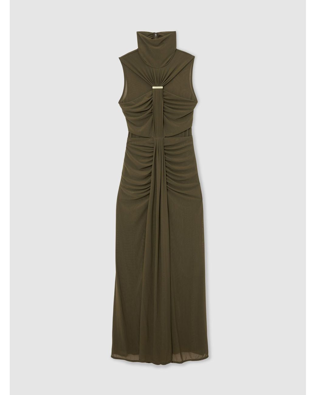 Reiss Green Petite Ruched Sleeveless Maxi Dress