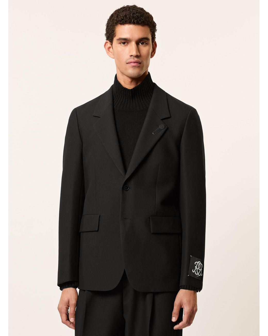 Reiss Black Arley Monogram Relaxed Single-Breasted Blazer for men