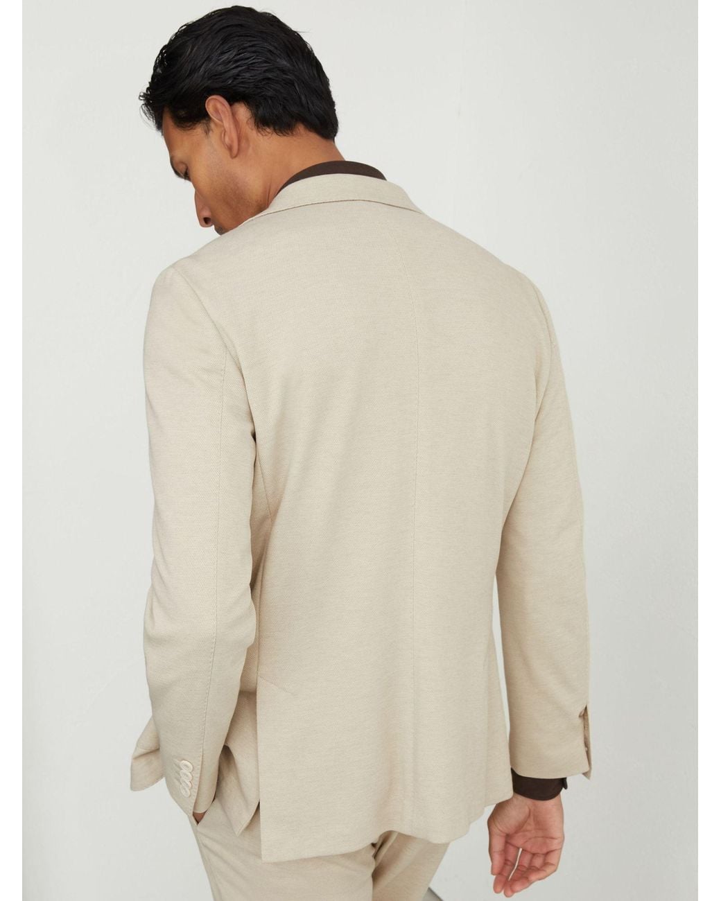 Reiss Natural Gerrard - Stone Tailored Fit Textured Jersey Single-breasted Suit Blazer, Us 40 for men