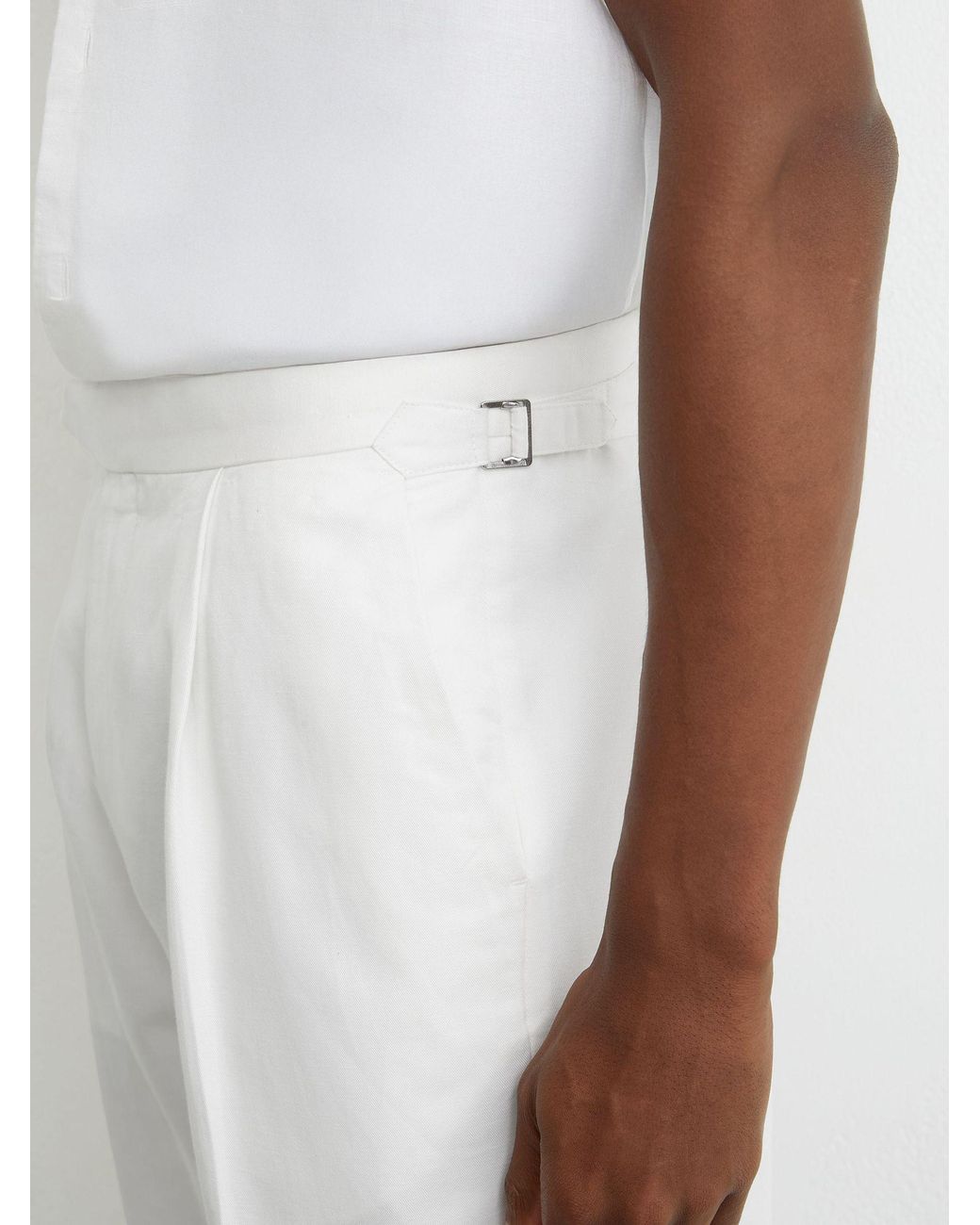Reiss White Linen-Blend Side-Adjuster Tapered Trousers for men