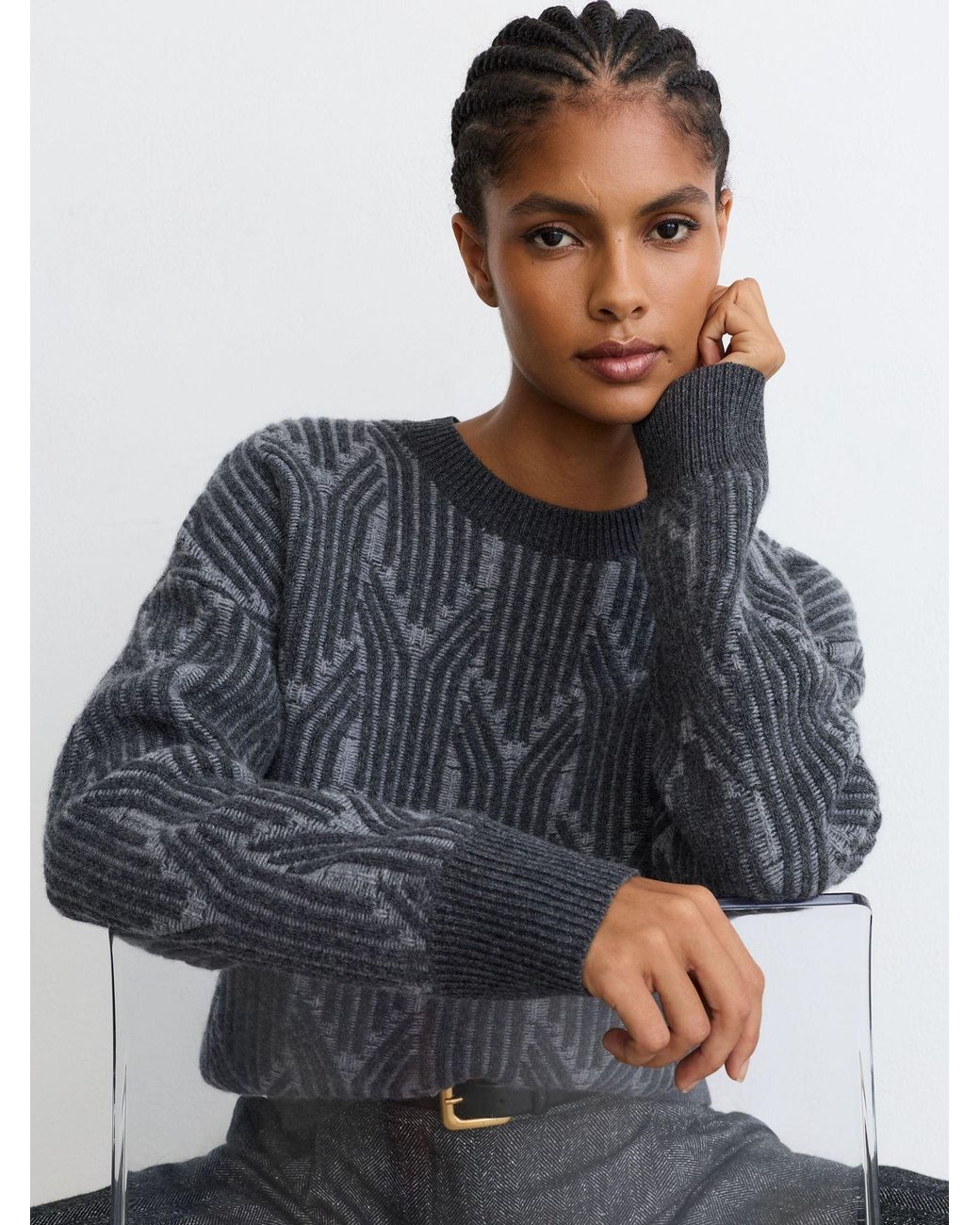 Reiss Gray Leah - Grey Wool-cashmere Jacquard-knit Jumper, Xs (us 2)