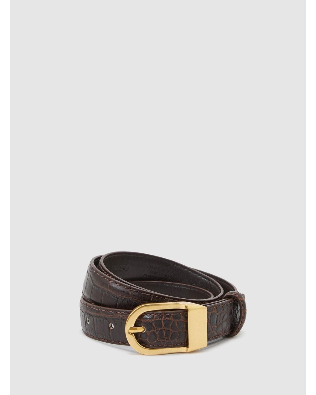 Reiss Black Leather Croc-Effect Belt