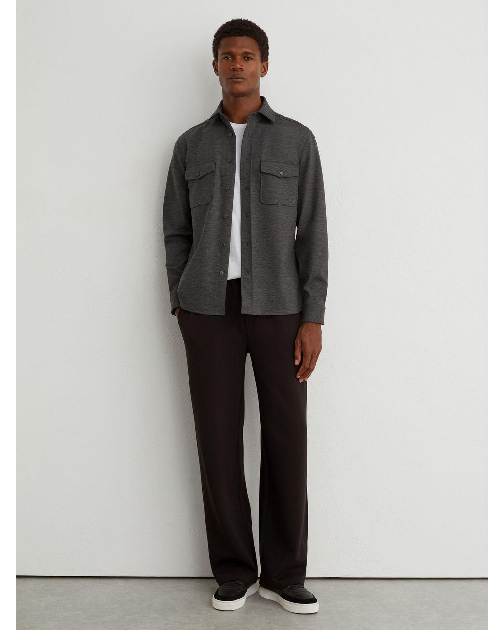 Reiss Gray Twin-Pocket Button-Through Overshirt for men