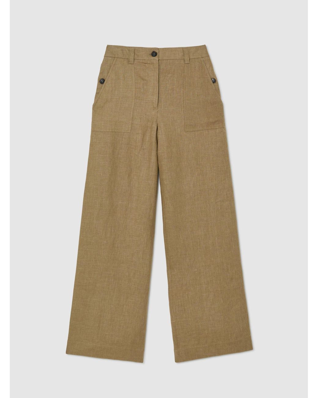 Reiss Metallic Ashby - Light Khaki Green Petite Linen Wide Leg Trousers, Us 8