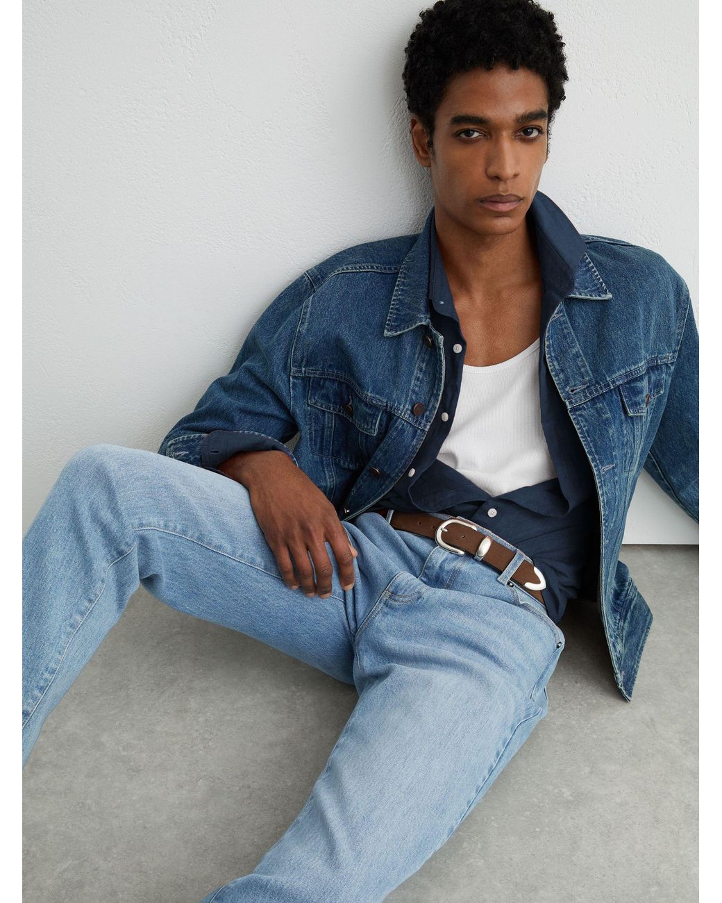 Reiss Blue Cotton-Blend Slim-Fit Jeans for men