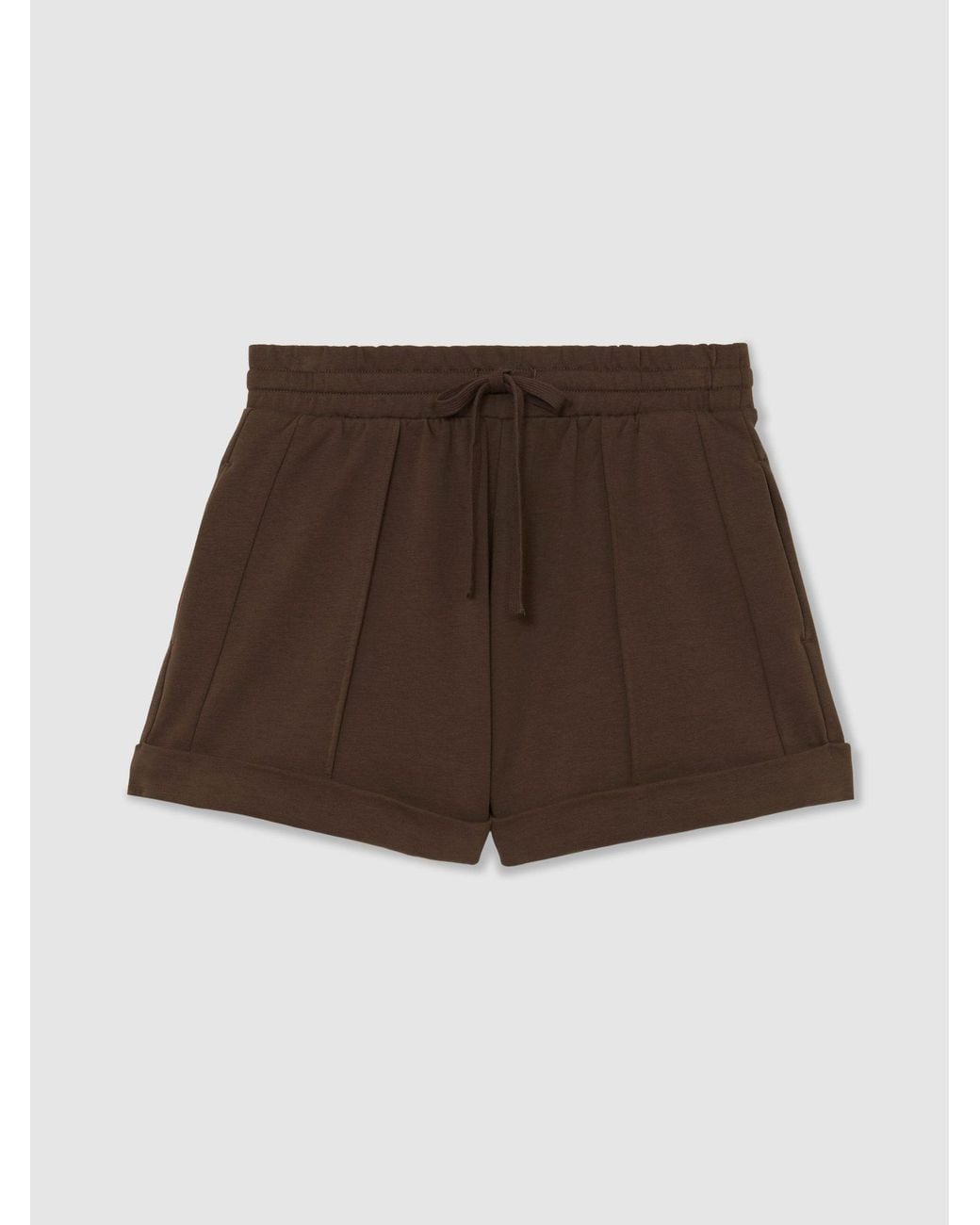 Reiss Natural Willa - Chocolate Brown Cotton-blend Drawstring Sweat Shorts, Xl (us 16-18)