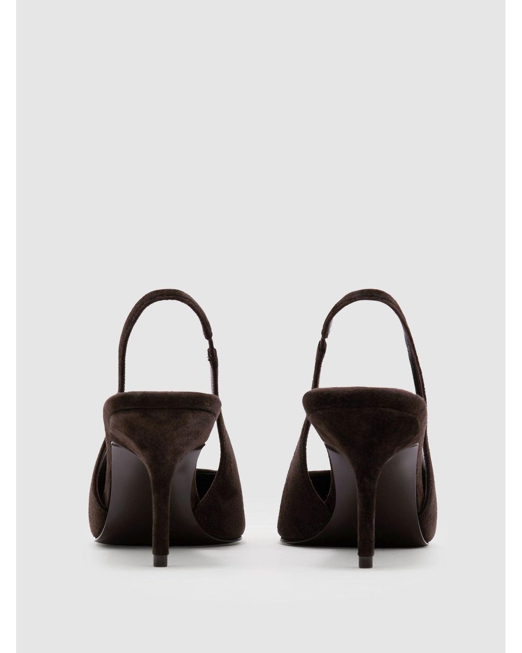 Reiss Brown Dark Chocolate Camilla Suede Slingback Mid-Heel Court Shoes