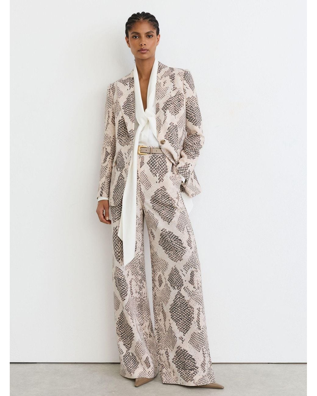 Reiss Natural Snake-Print Single-Breasted Blazer