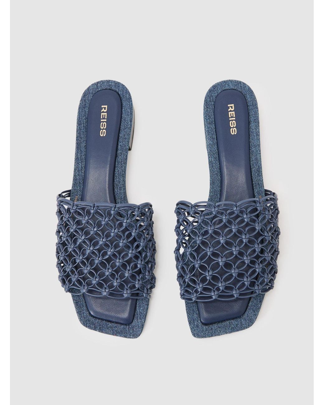 Reiss White Woven Flat Denim Sandals