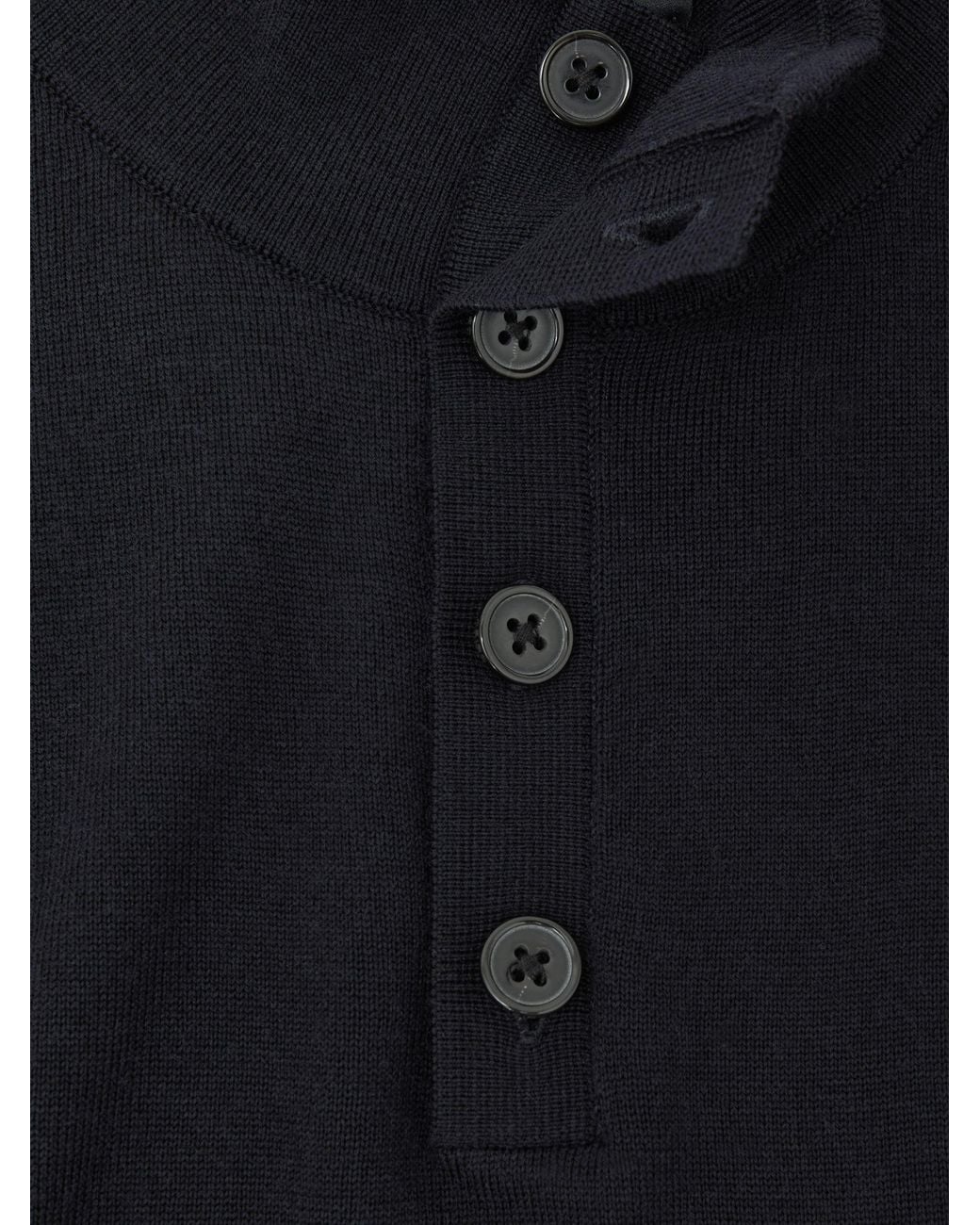 Reiss Black Merino Wool Half-Button Funnel Jumper for men