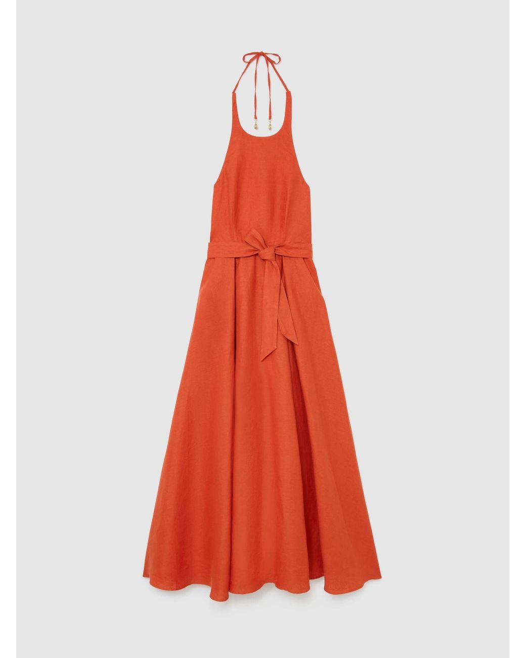 Reiss Orange Paules Coral Linen Open-Back Maxi Dress