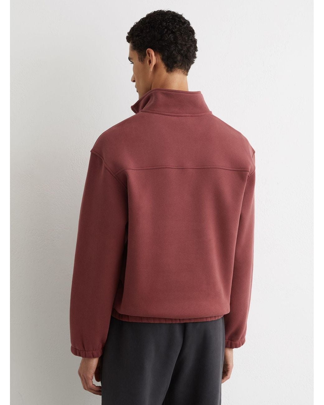 Reiss Brown Cotton-Blend Washed Half-Zip Sweatshirt for men