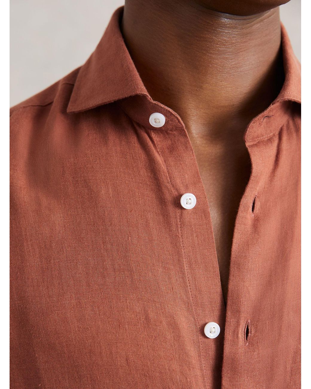 Reiss Red Linen Cutaway-Collar Shirt for men