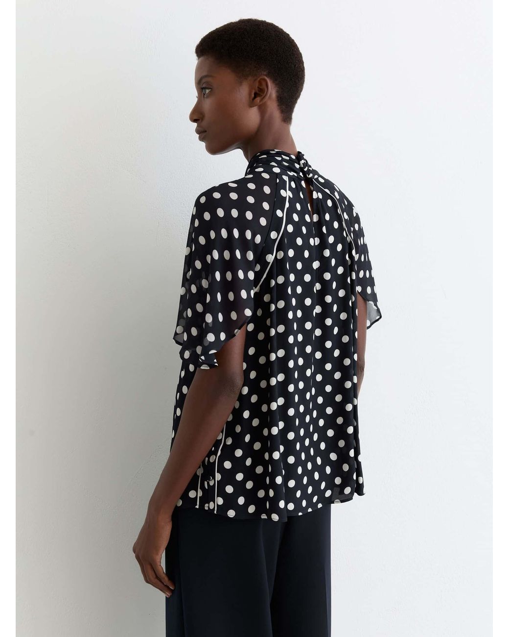 Reiss Multicolor Alliana Polka-Dot Tie-Neck Blouse