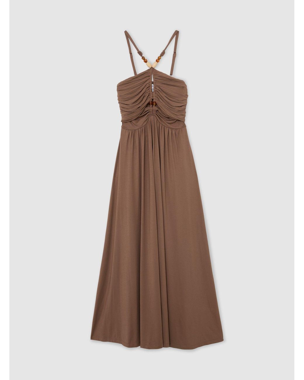 Reiss Green Eloise Jersey Bead-Detail Ruched Maxi Dress