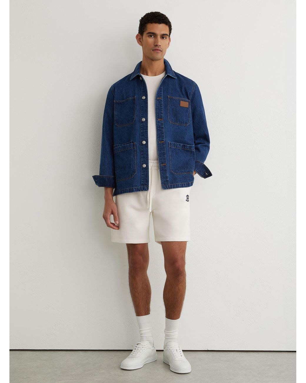 Reiss Blue Monogram Embroidered Cotton Shorts for men
