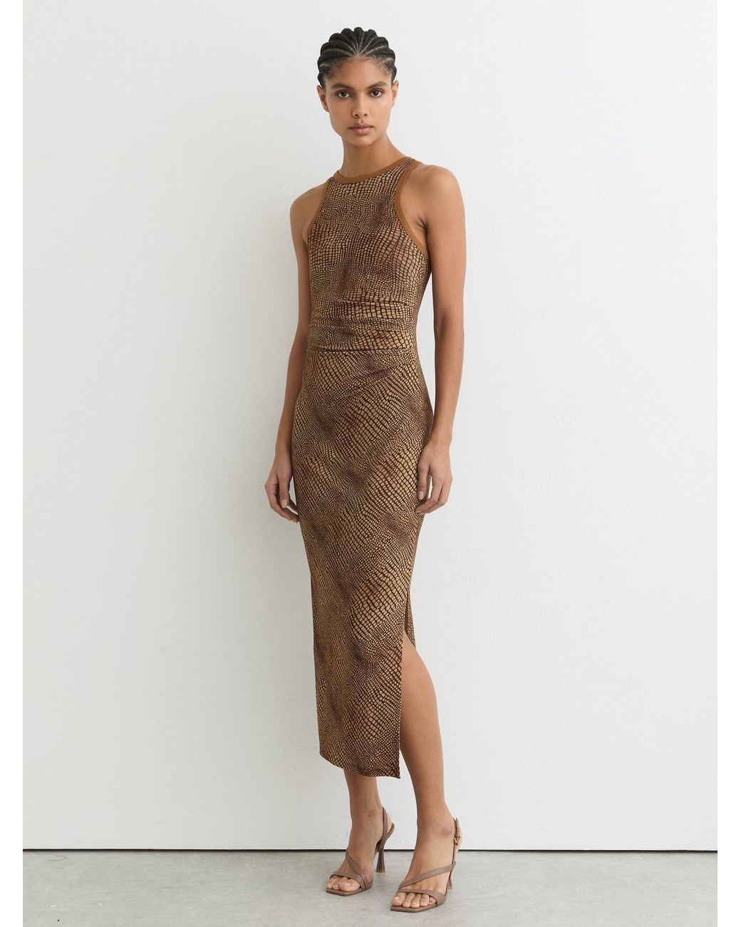 Reiss White Snake-Print Jersey Racer Midi Dress