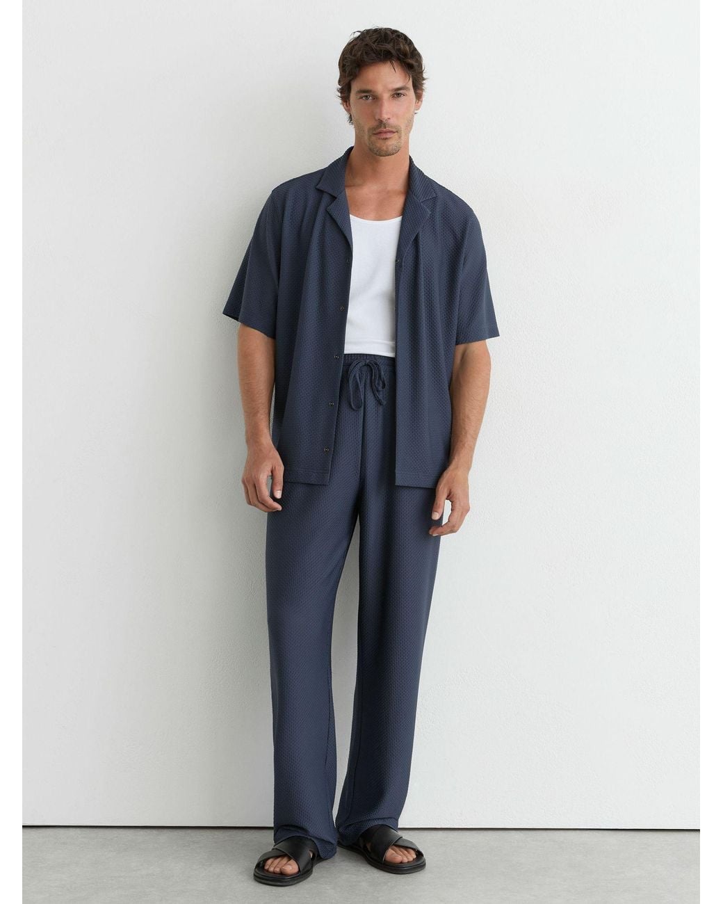 Reiss Blue Textured Drawstring Relaxed-Fit Trousers for men