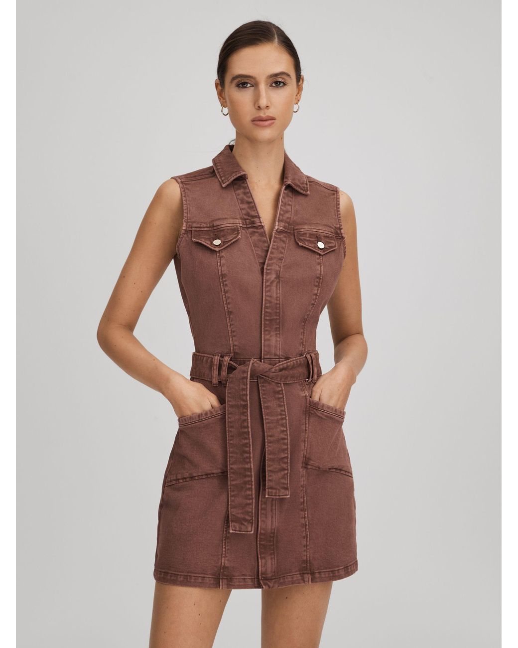 PAIGE Denim Mini Dress in Brown | Lyst PAIGE Denim Mini Dress in Brown | Lyst